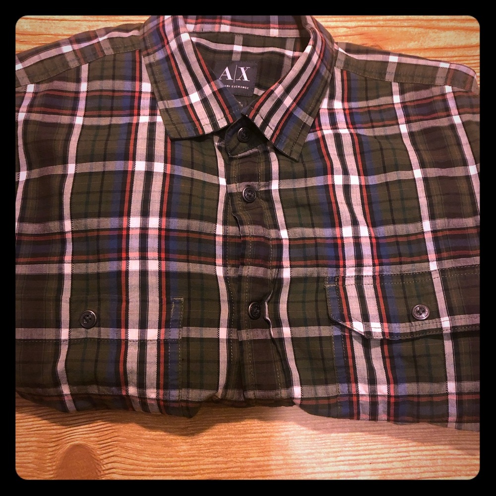 Men’s plaid Armani exchange shirt EUC